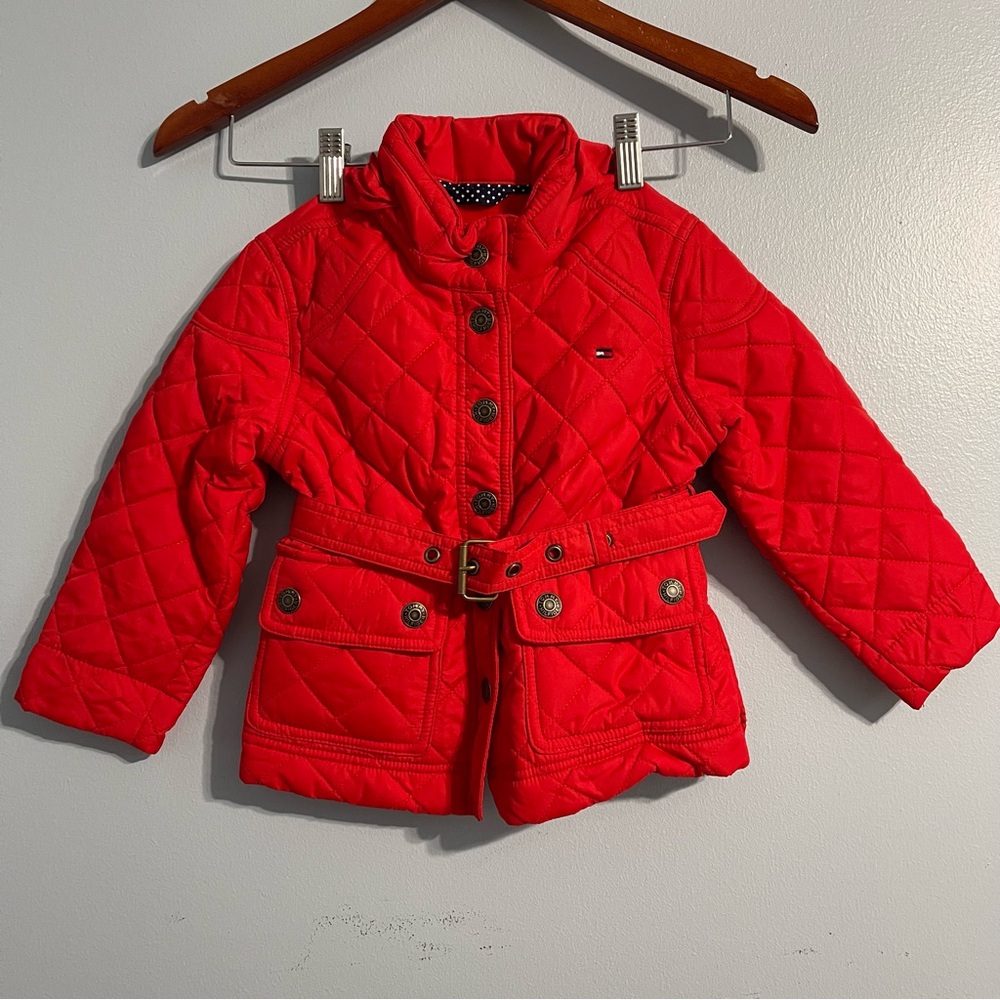Tommy Hilfiger Girl’s Red Belt Coat Hoodie Button Up Jacket #5